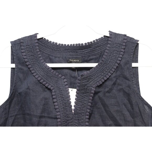 NWT Talbots Tunic Blouse Size Medium Navy 100% Linen Beach Coastal Preppy - Picture 6 of 12